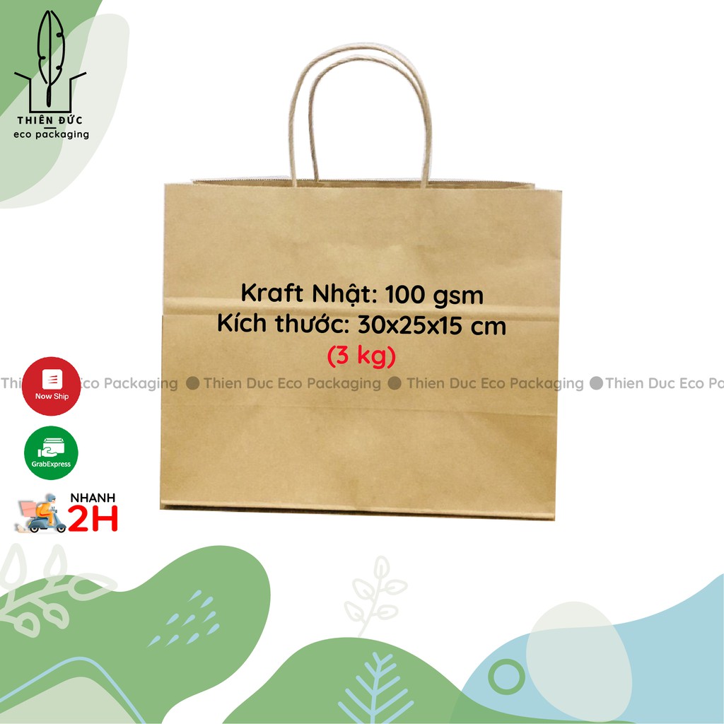 Combo 20 TÚI GIẤY XI MĂNG 30x25x15cm KRAFT NHẬT CÓ QUAI DÙNG ĐỰNG QUẦN ÁO, QUÀ, THỰC PHẨM…