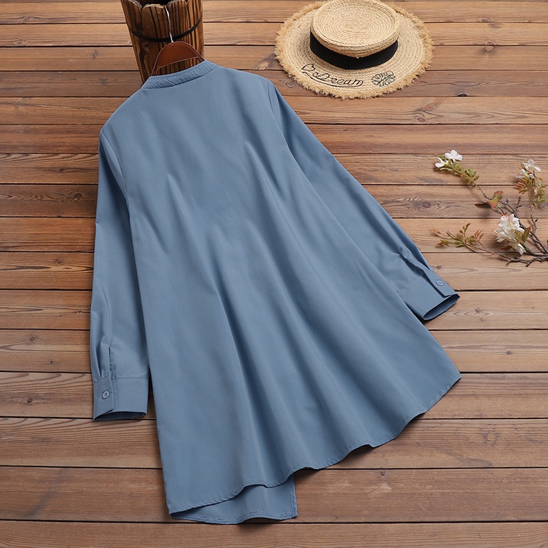 Áo sơ mi Zanzea tay dài vạt không đều có túi dành cho nữ