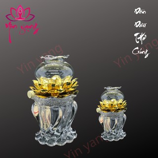 Đôi Đèn Dầu Thờ Cúng- Để Bàn Thờ Dáng Hoa Sen Pha Lê Trong Suốt- Yinyang Shop