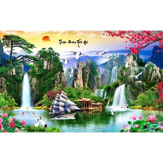 Tranh dán tường 3D Sơn thủy hữu tình kt 1m2 *1m8