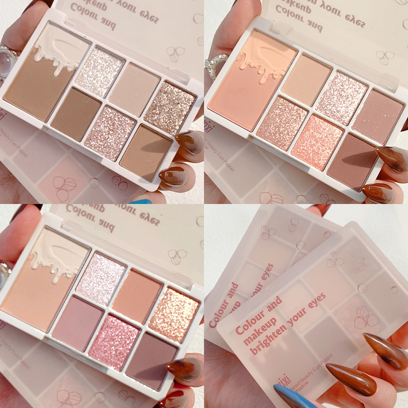 Bảng phấn mắt hạt dẻ 7 màu kiêm bắt sáng phấn má tạo khối nhũ kira Soft Glow Seven-color Eyeshadow Palette