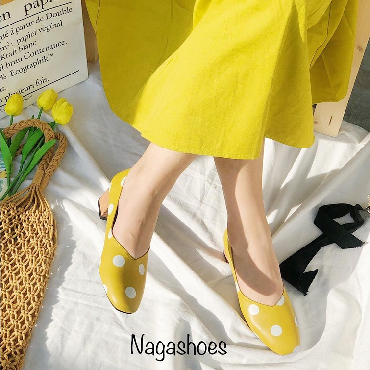 CAO GÓT NAGASHOES MŨI VUÔNG CHẤM BI ĐẾ GỖ 3CM NAC114