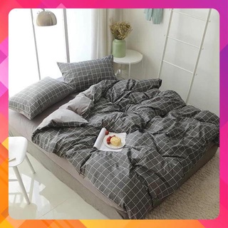 Bộ chăn ga gối cotton / FREESHIP / Mẫu kẻ dạ xám.