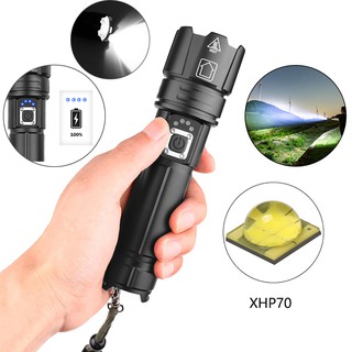 Đèn Pin Siêu Sáng Xhp70 Vỏ Nhôm Hình Viên Kim Cương Có Cổng Sạc Usb