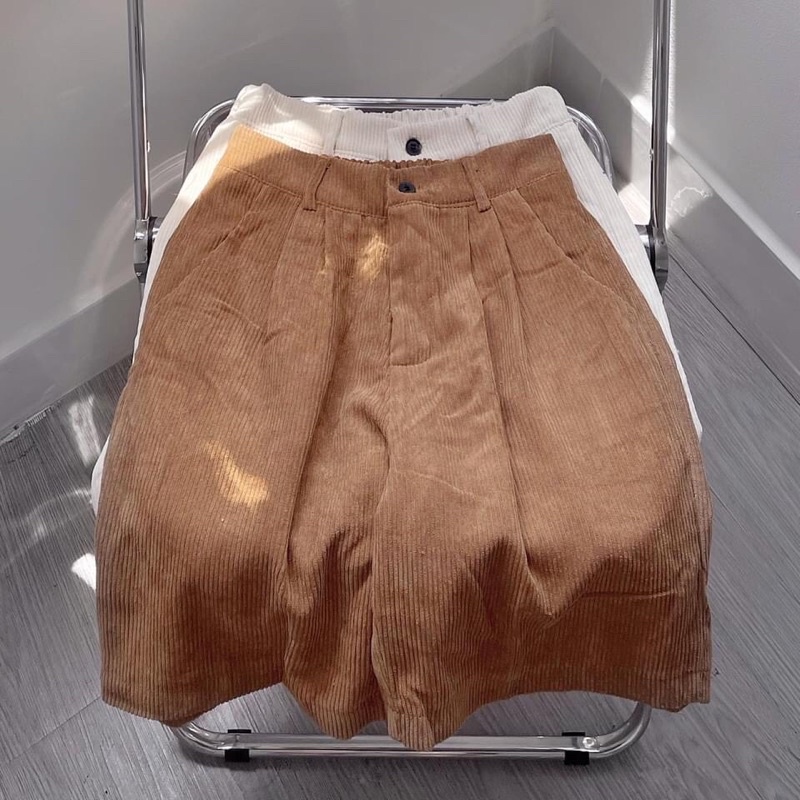 (có sẵn) Quần Short nhung gân form rộng lưng thun unisex (nam nữ mặc được)