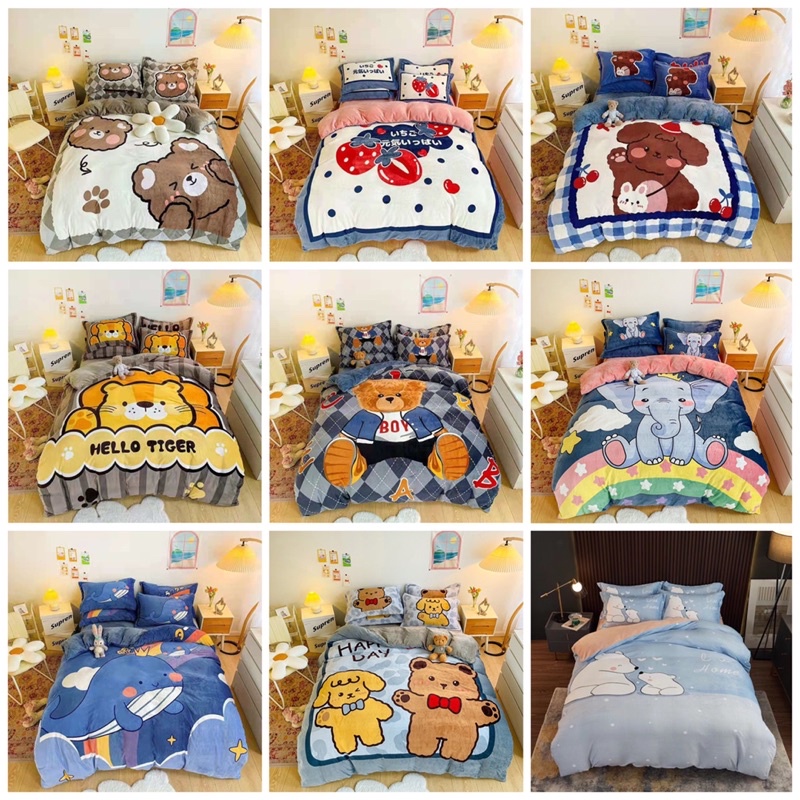 Bộ Chăn Ga Gối Nỉ Nhung Tuyết Sữa  3D Mẫu Mới 2021 dày ấm (chat chọn mẫu) | BigBuy360 - bigbuy360.vn