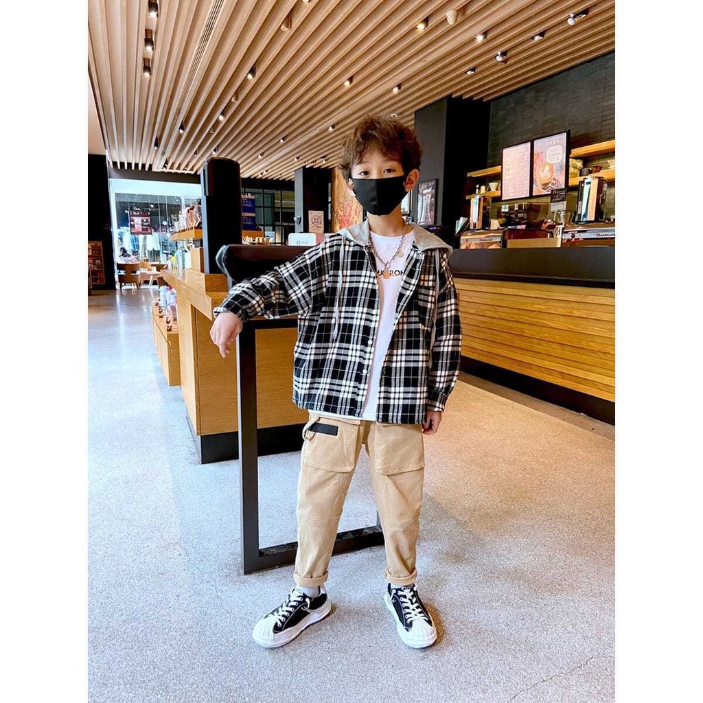 Áo Sơ Mi 100% Cotton Có Mũ Trùm Dài Tay Thời Trang Dành Cho Bé Trai