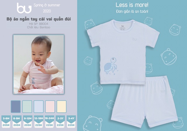 Bộ cộc tay Bu cài vai thêu con rùa chất bamboo mới 2020 cho bé