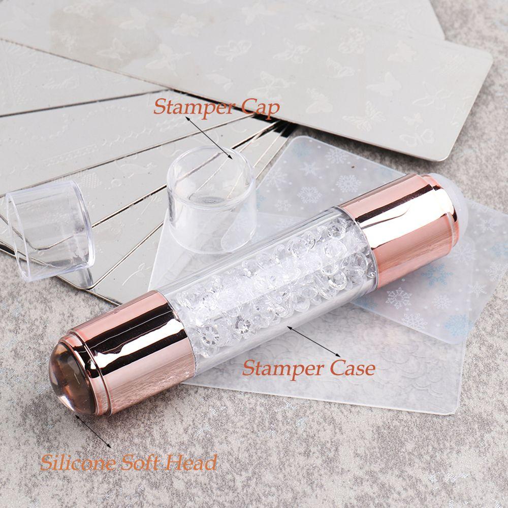 Set 3 Con Dấu Trang Trí Móng Tay Bằng Silicone Hình Trụ Dài Màu Trắng Trong Suốt DIY