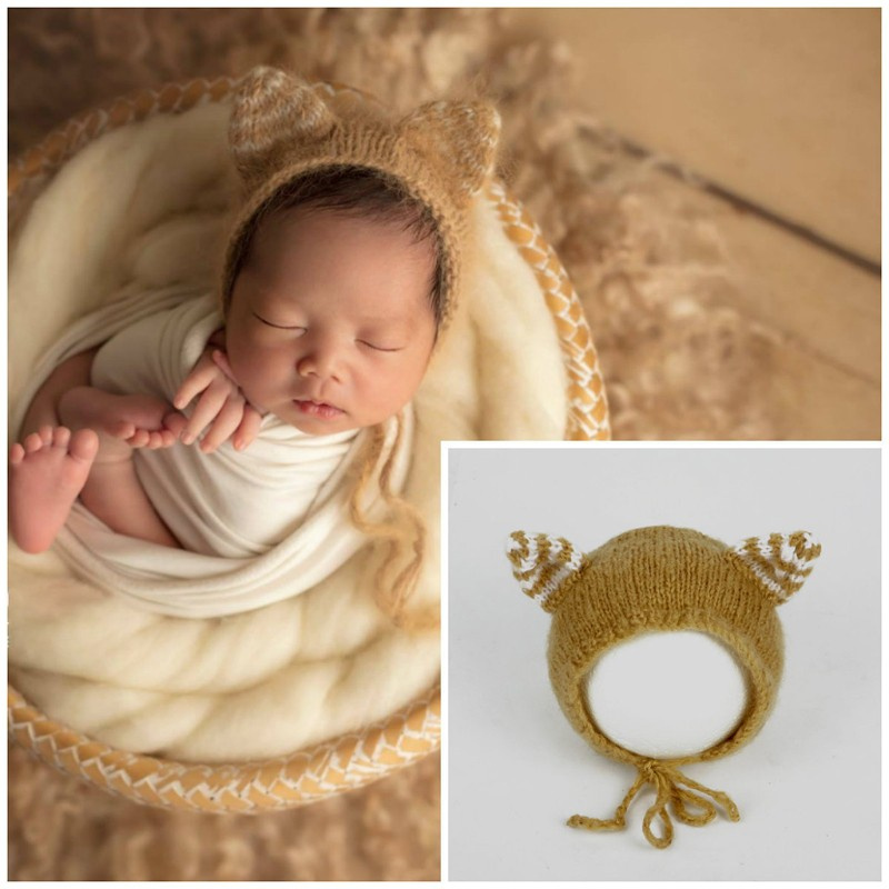 Mũ Beanie Đan Len Họa Tiết Hoạt Hình Làm Đạo Cụ Chụp Ảnh Cho Bé Sơ Sinh