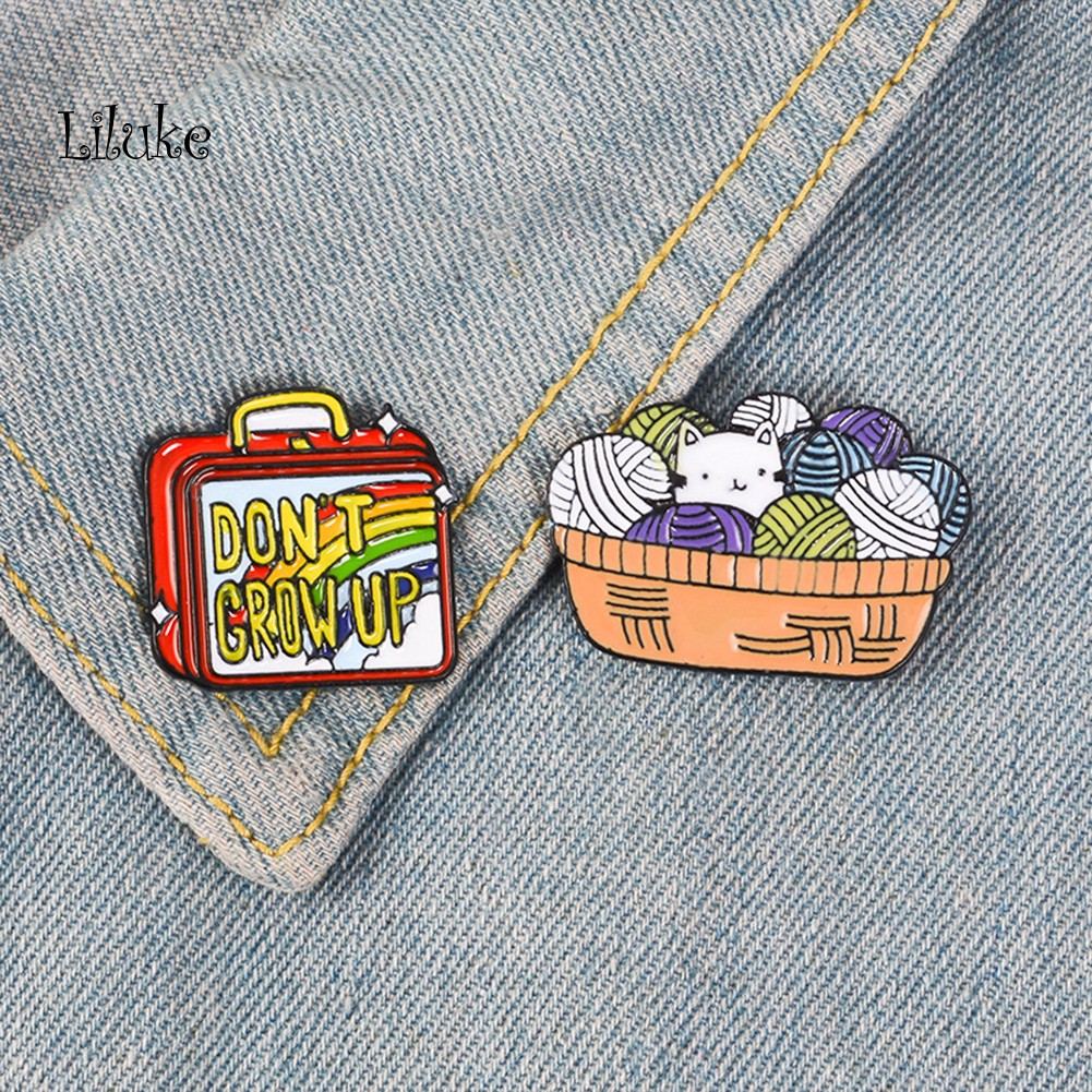 【LK】English Letter Don't Grow Up Luggage Cat Badge Collar Brooch Pin Lapel