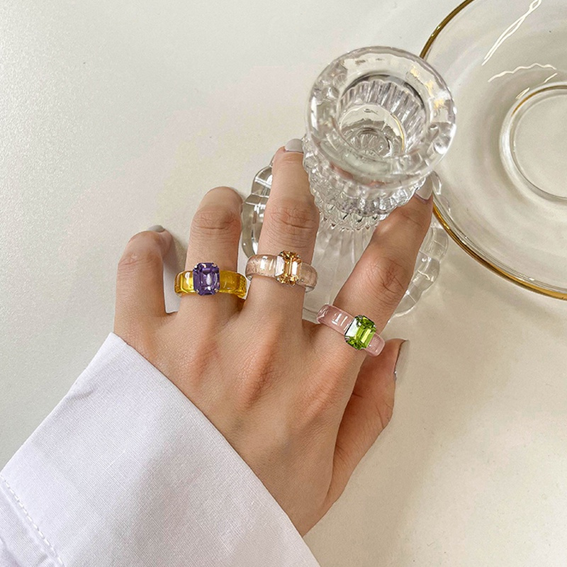 Nhẫn Đính Đá Acrylic Nhiều Màu Sắc Phong Cách Retro Cho Nữ