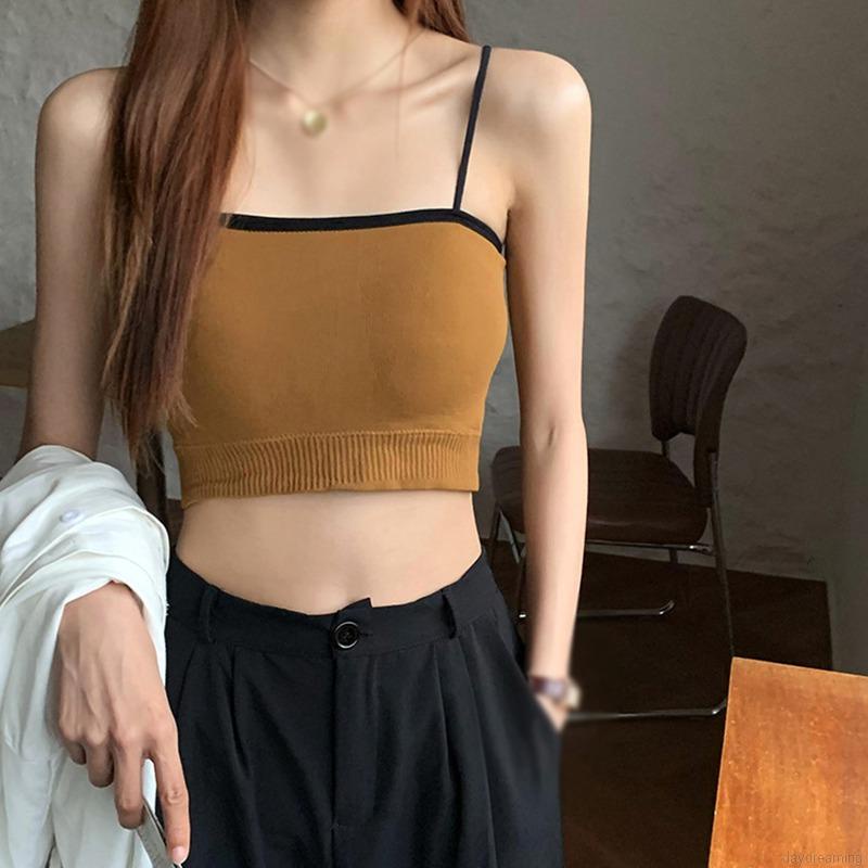 Áo Lót Thể Thao Phối Màu Tương Phản Có Đệm Ngực Kiểu Hàn Quốc Cho Nữ