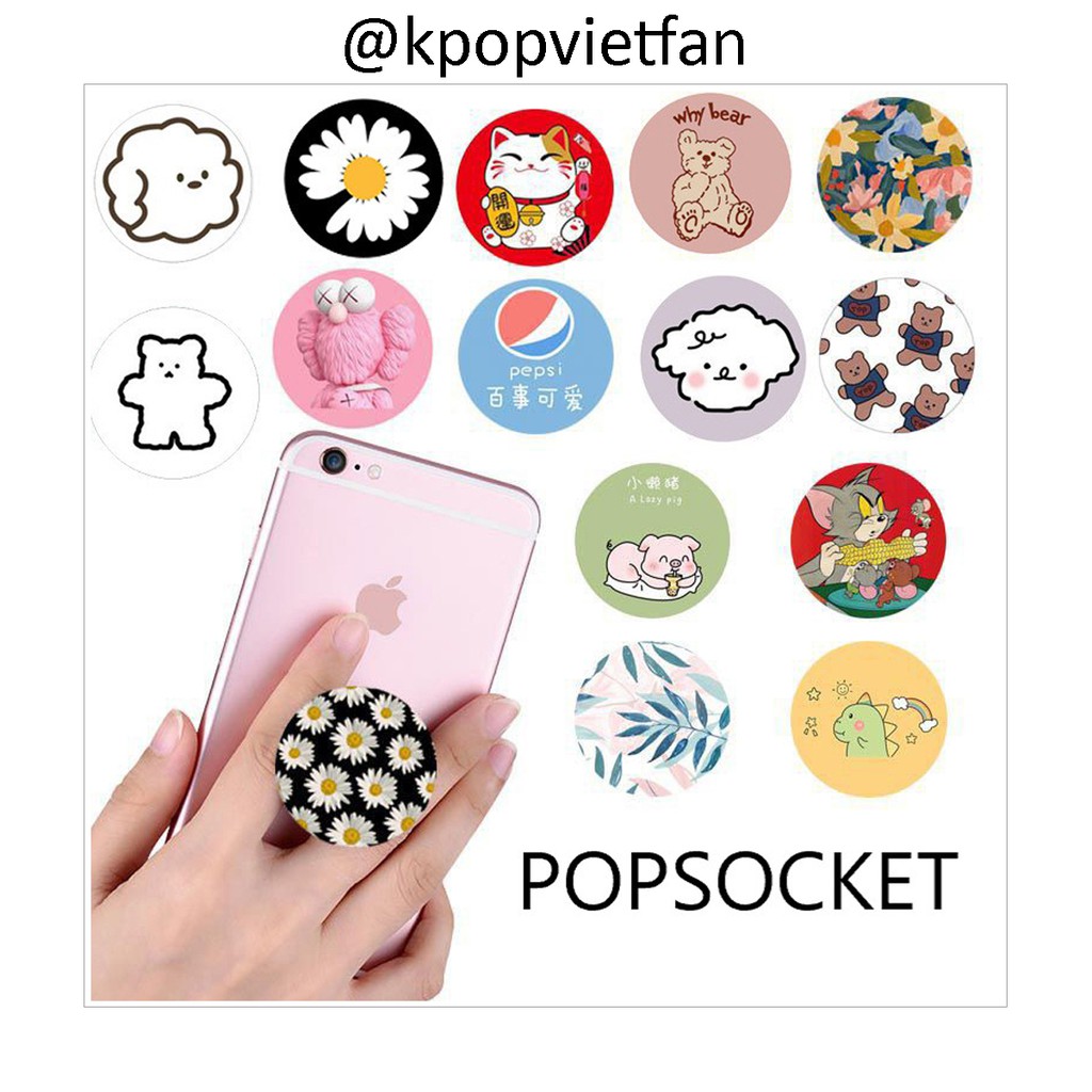 Chống điện thoại Popsocket pop up in lì có viền siêu dễ thương