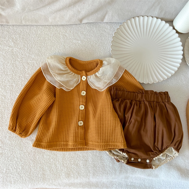 Set Đồ Mùa Thu Gồm Áo Cotton Nguyên Chất Cổ Bẻ In Hoa + Quần Bud Hoa Phong Cách Mới Cho Bé Gái Sơ Sinh