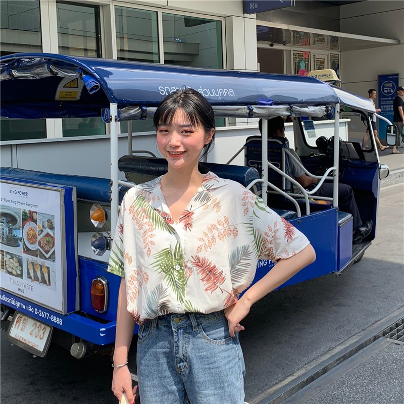 IELGY Áo Sơ Mi Tay Ngắn Phong Cách Hawaii Dành Cho Nữ