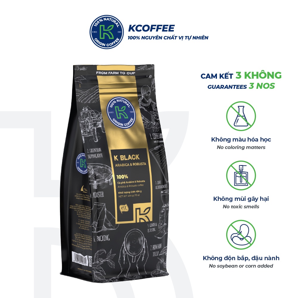 Cà phê nguyên chất xuất khẩu K Black 454g thương hiệu KCOFFEE
