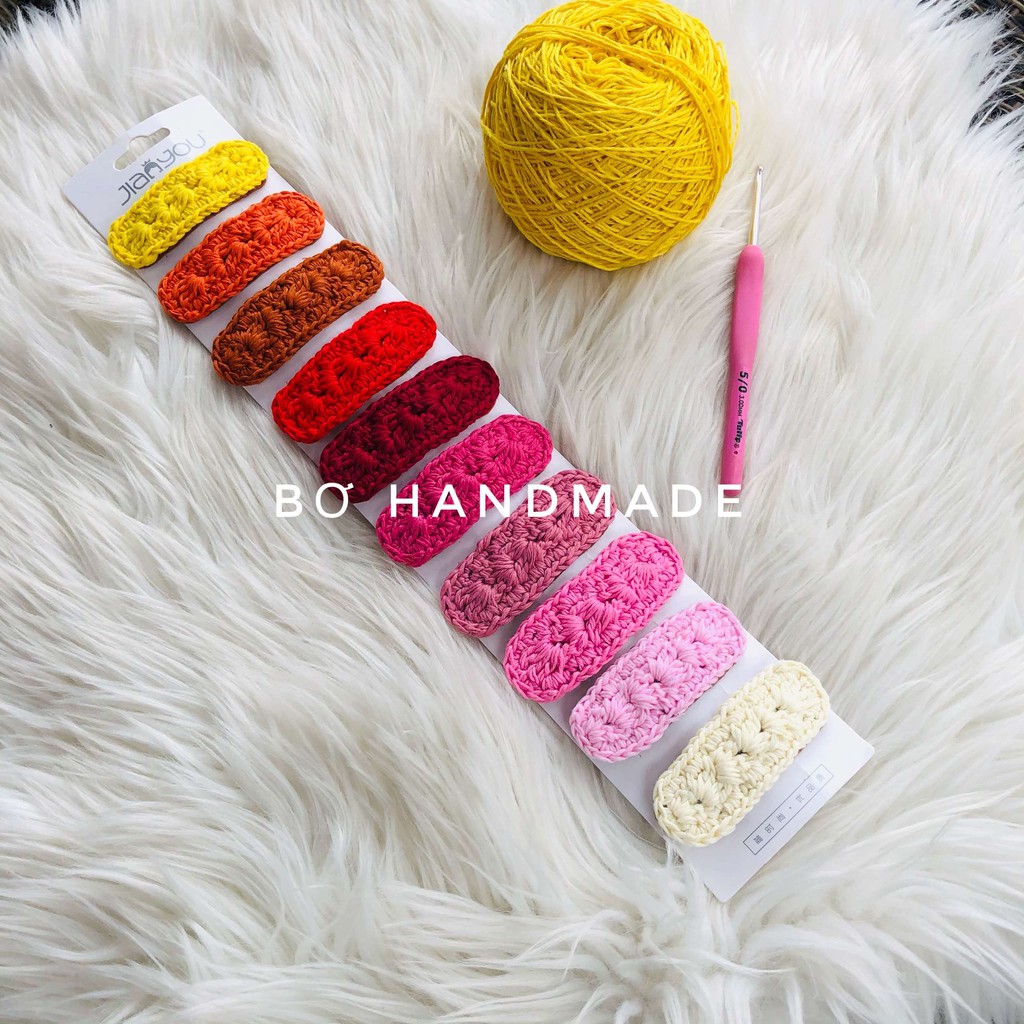 Kẹp tóc Handmade cho  nữ móc sợi len cotton nhiều màu sắc tươi tắn dễ thương - Bơ shop