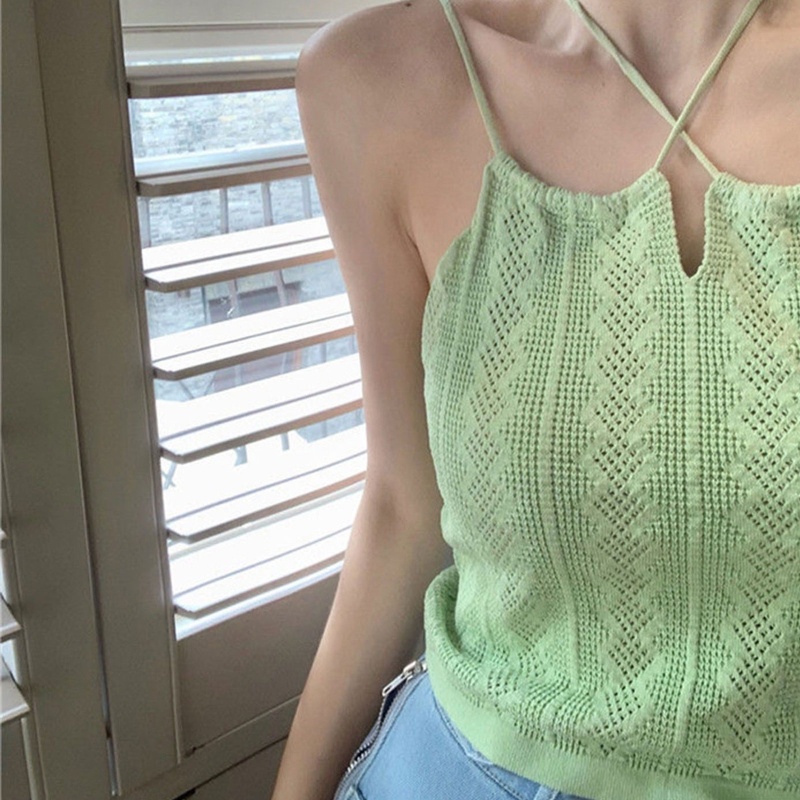 Áo Croptop Dệt Kim Sát Nách Cổ Yếm Thời Trang Cho Nữ