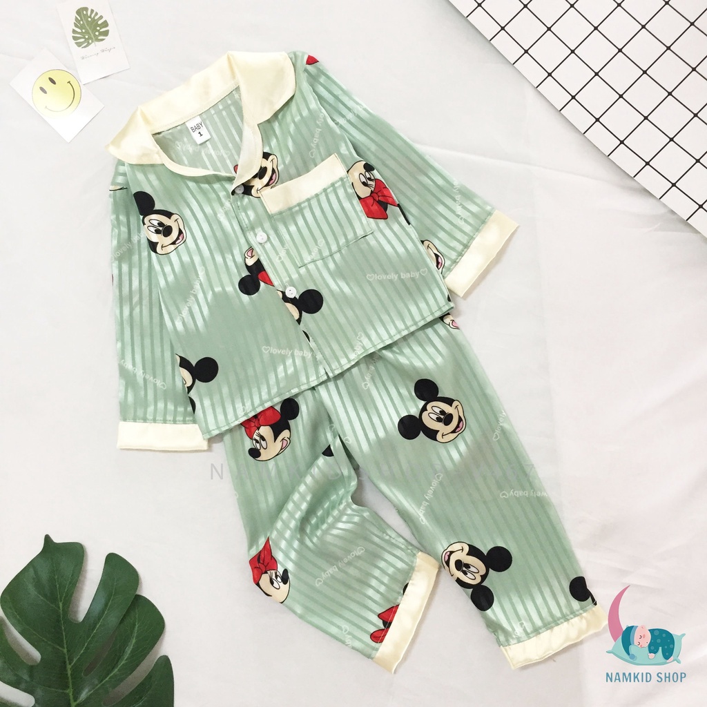 Đồ Bộ Pijama Dài Tay Chất Gấm Cao Cấp Họa Tiết Hoạt Hình Đáng Yêu,Mặc Nhà Cho Bé Namkidshop (V467)