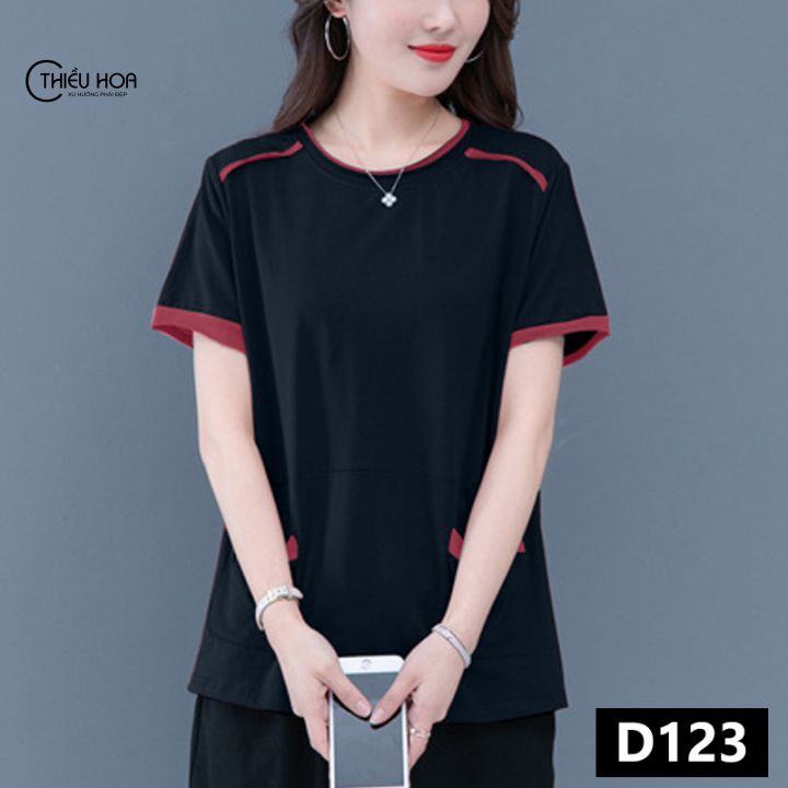 Áo Thun Ngắn Tay Đơn Giản Nữ Trung Niên Thiều Hoa D123