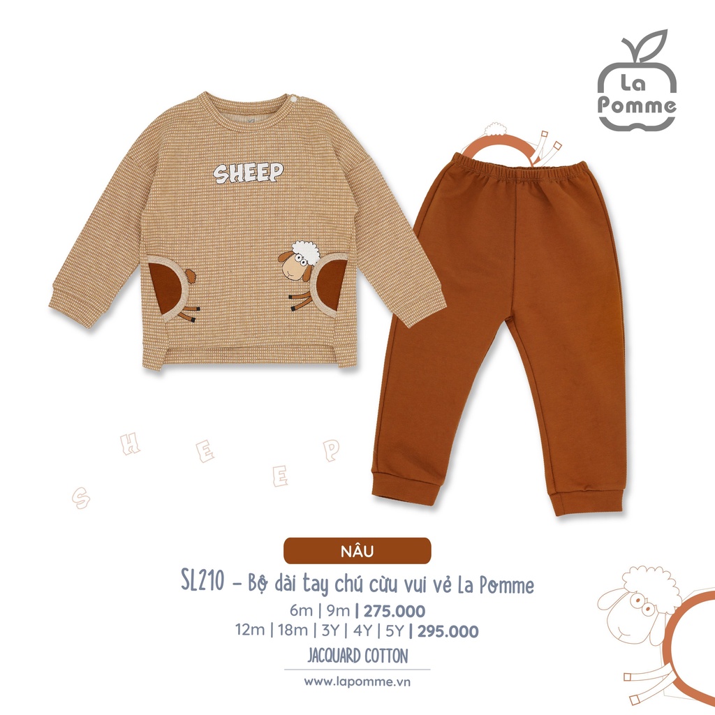 Bộ La Pomme cotton dài tay chú cừu vui vẻ Sheep cao cấp mềm mịn thấm hút tốt cho bé trai bé gái SL210