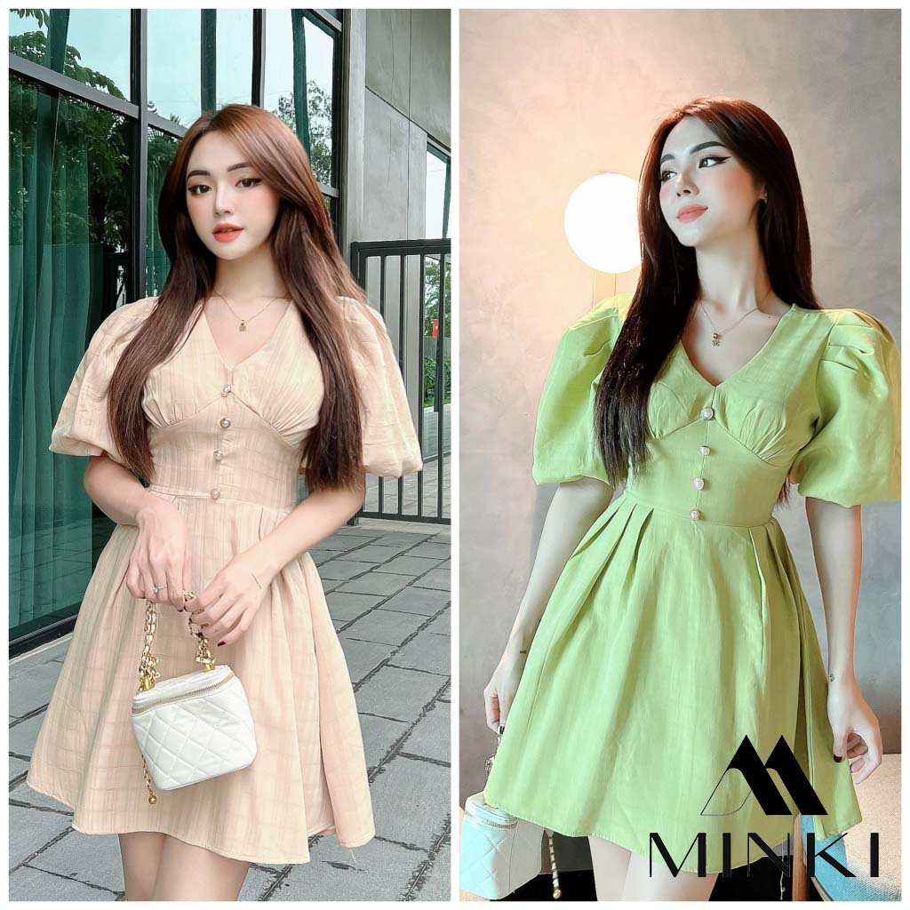 ĐẦM CÚC NGỌC TAY BỒNG - CHẤT LIỆU CAO CẤP - MÀU TRẮNG / NUDE / XANH / VÀNG