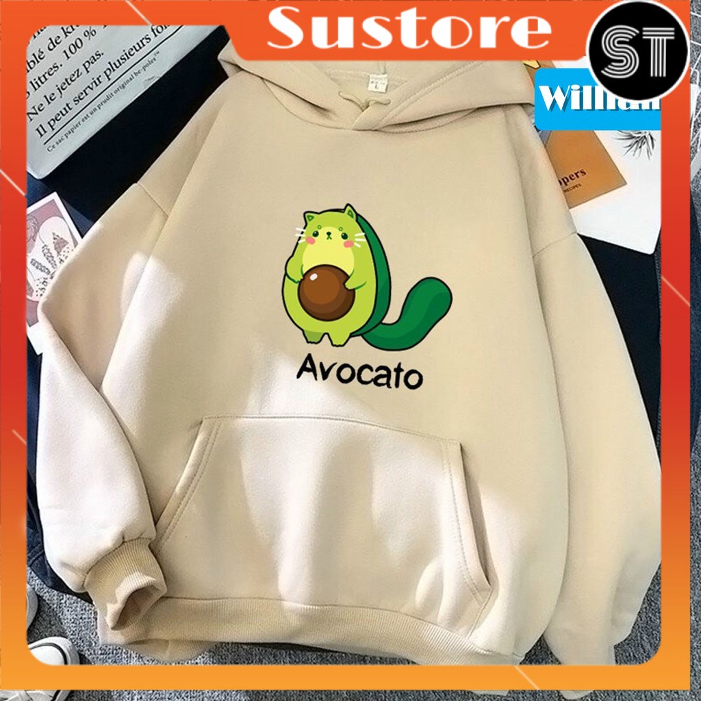Áo hoodie SUSTORE Áo hoodie nam nữ form rộng nỉ cotton in hình Trái bơ Avocado unisex nhiều màu