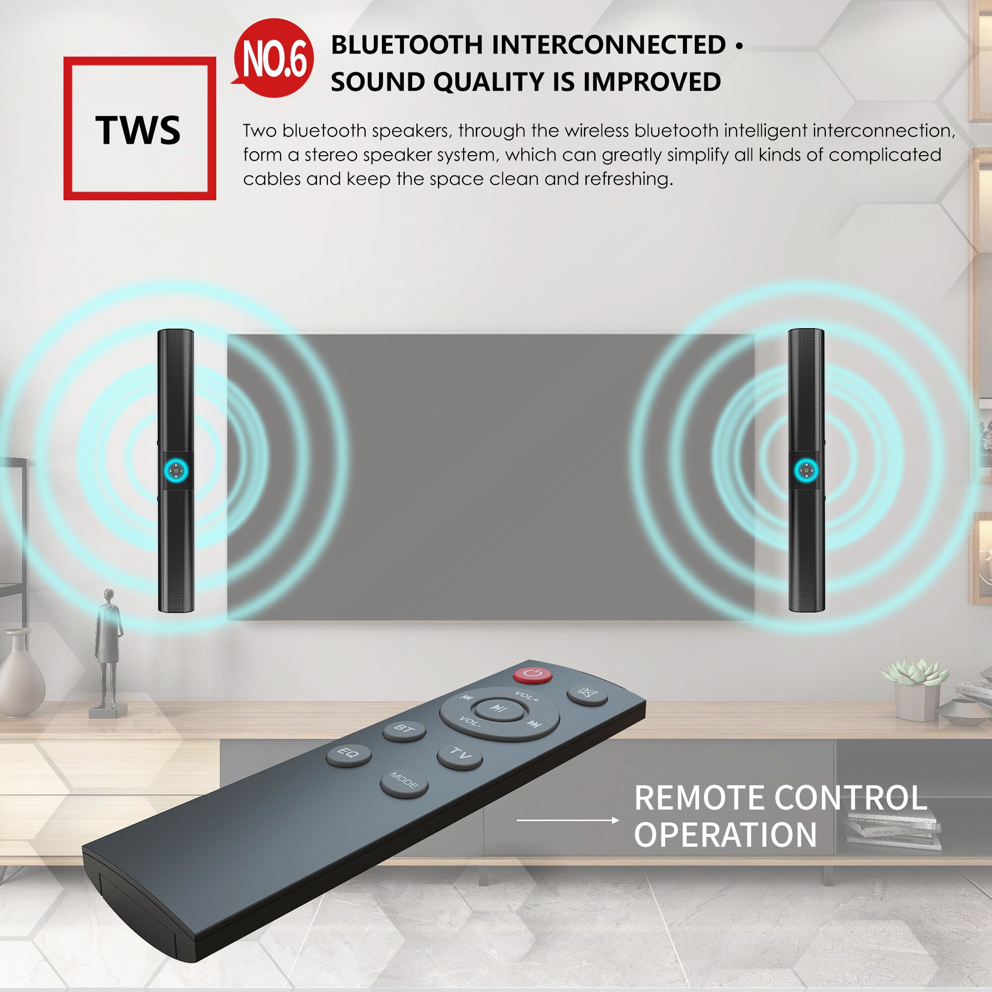 TV Soundbar Wireless Bluetooth Speaker Column Wall-mounted Home Theater Subwoofer Surround RCA Remote Control PC Speaker