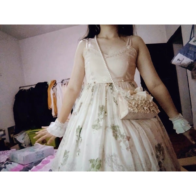 YASAS0051-Túi xách đeo vai màu be cổ tích ngọt ngào nơ ren