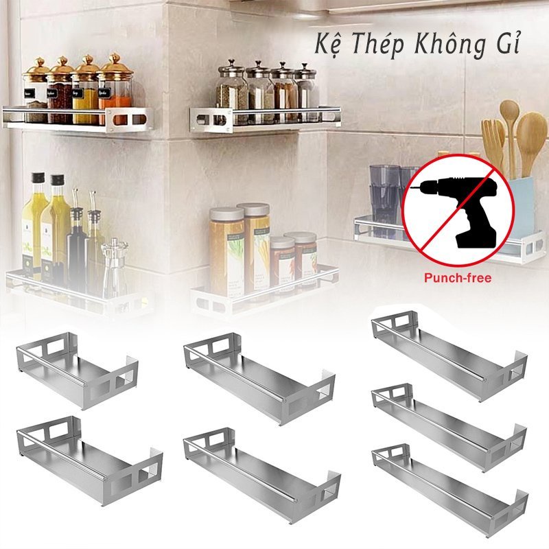 Kệ Gia Vị, Giá Gia Vị Inox Không Gỉ, Kệ Để Đồ Dán Tường Nhà Bếp, Phòng Tắm Đa Năng LEON OFFICIAL