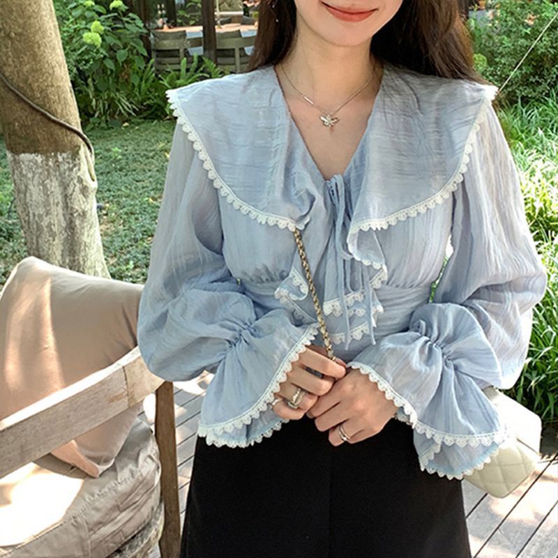 Ao babydoll Áo Thun Tay Dài Dáng Ôm Ngắn Phong Cách Pháp Thời Trang Mùa Thu Nhẹ Nhàng Niche Lac