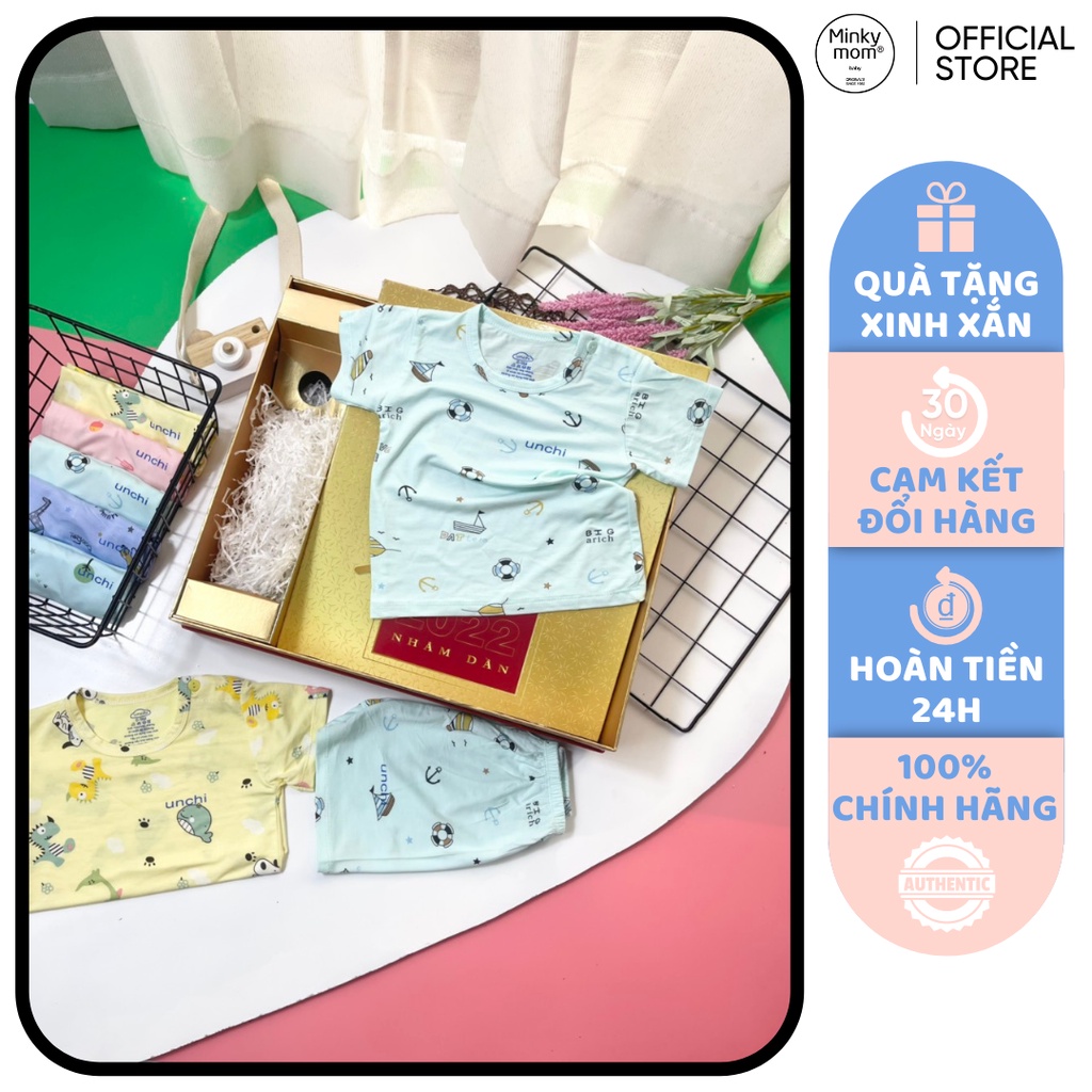 [SALE] Bộ Cộc Tay Cho Bé Trai, Bé Gái UNCHI Vải Thun Lạnh Hoạ Tiết Cỏ Cây, Bộ Sơ Sinh Cho Bé Mặc Nhà Hè UN2203