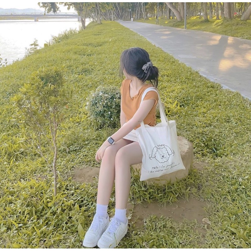 Túi tote cún style Hàn Quốc ulzzang (vải mỏng nhẹ, 1 lớp, không có khoá kéo và túi trong)