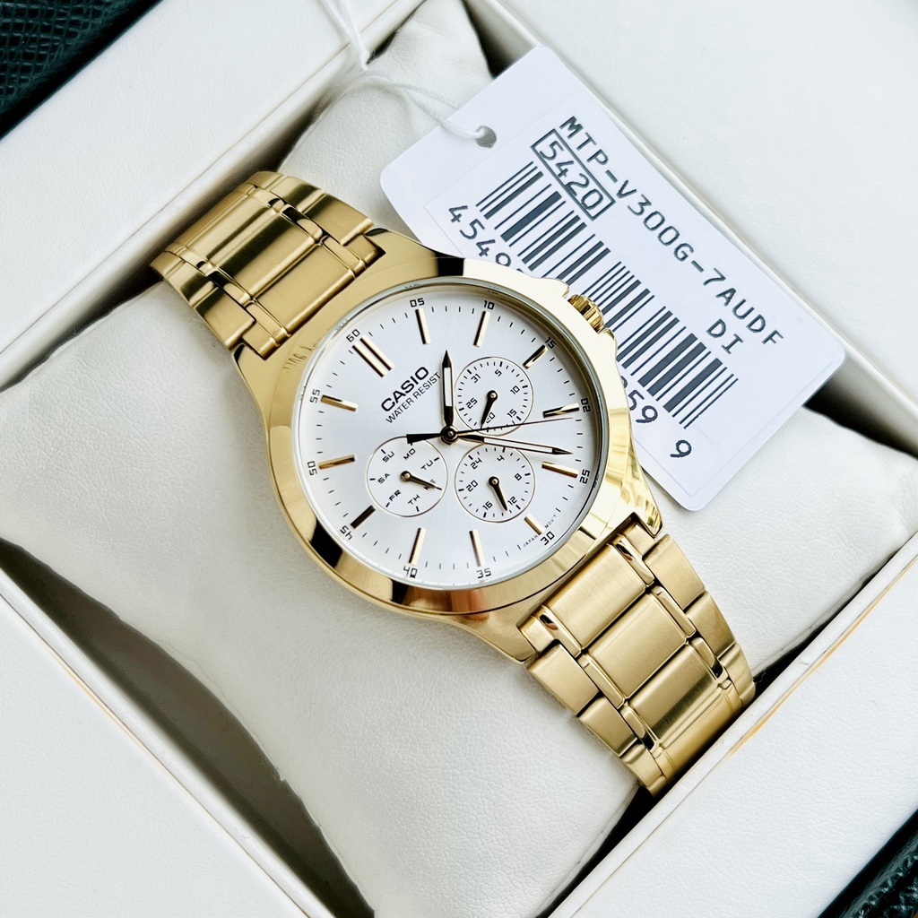 Đồng hồ đôi nam nữ dây thép Casio MTP V300G 7A