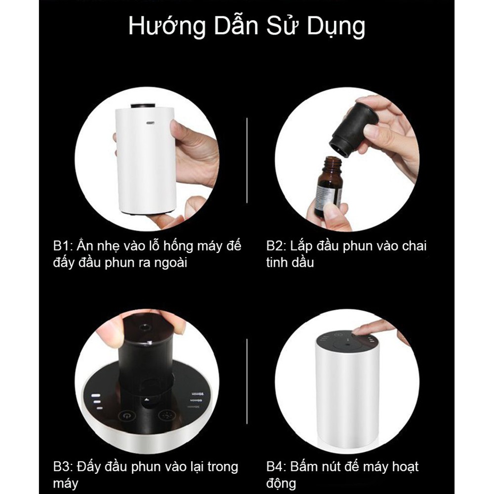 Máy Xông Tinh Dầu Khuếch Tán Ô Tô Xe Hơi Sạc Pin Tích Điện E200 Không Dùng Nước Kèm 2 Chai Tinh Dầu Xông Phòng