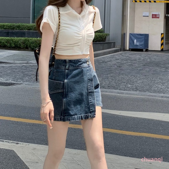 Quần Short Denim Ống Rộng Lưng Cao Thời Trang Mùa Hè Quyến Rũ Cho Nữ