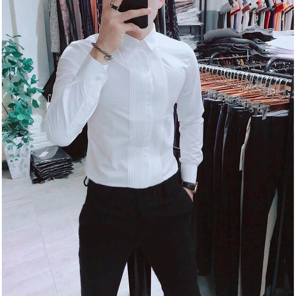 ÁO SƠ MI NAM TRẮNG XẾP LY CỰC NAM TÍNH | FORM CHUẨN cao cấp | BigBuy360 - bigbuy360.vn