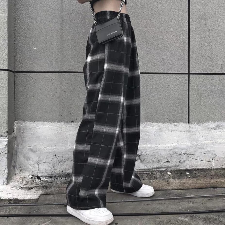 Quần CARO PANT unisex ống suông rộng cạp chun hack chân tôn dáng chất vải thô kẻ hàng có size 3 màu cực ngầu  ྇