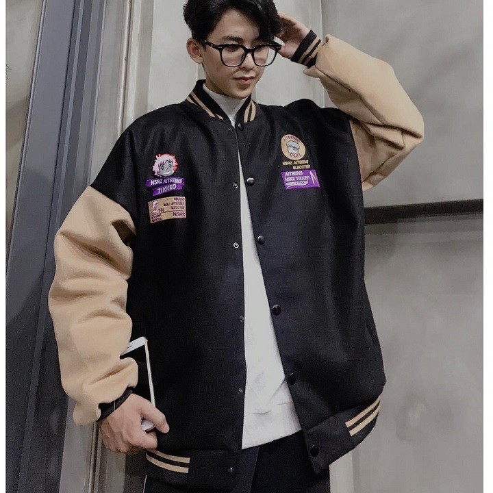 Áo Khoác Bomber Nỉ Bông Nút Bấm BAD BOY F Form Rộng Unisex Nam Nữ Couple Ulzzang NUPAKACHI | WebRaoVat - webraovat.net.vn