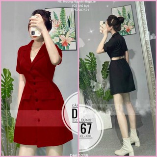 60-90kg bigsize đầm cổ vest xẻ lưng d667