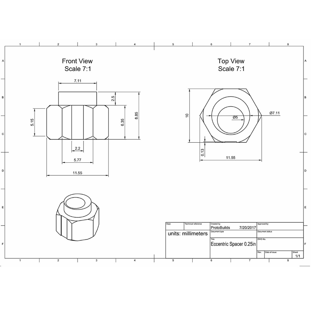 Đai ốc lệch tâm dùng cho bánh xe vslot - M5 - dày 6mm
