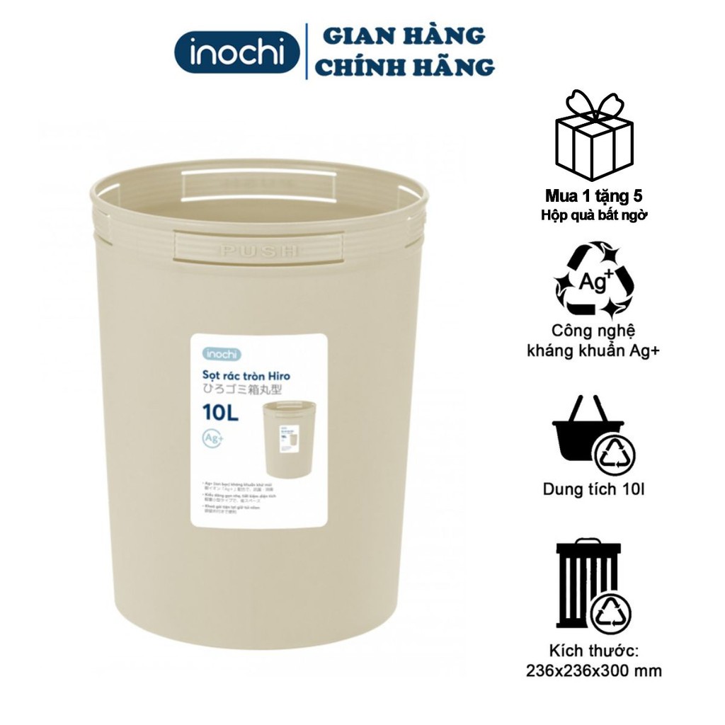 Sọt Rác Tròn inochi 10 Lít ♻️SALE♻️ Thùng Rác Mini thông minh Nhựa Làm Văn Phòng, Khách Sạn, Đựng Rác Gia Đình SR10L