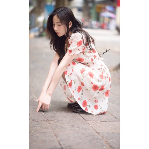 Đầm ngắn nữ Laundry Dress cổ bèo tay ngắn phồng họa tiết – Là Hoa
