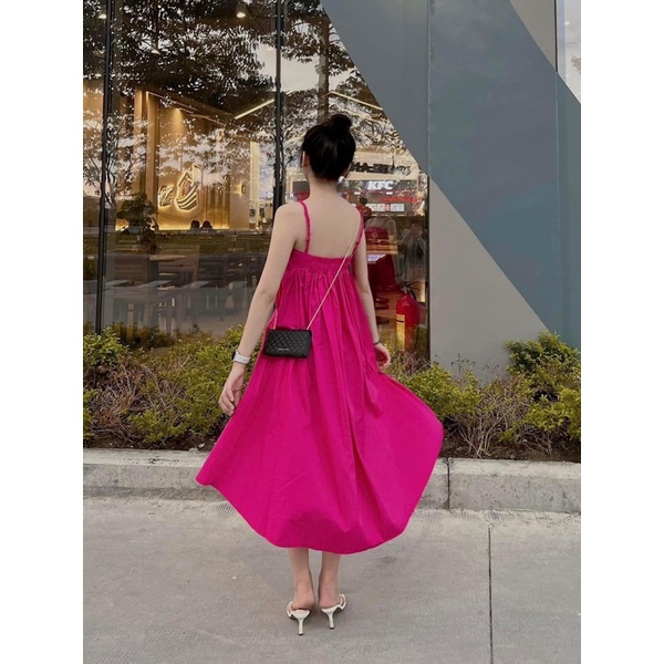 Váy bầu hai dây tết vạt lệch hottrend from rộng bầu bí mặc xinh