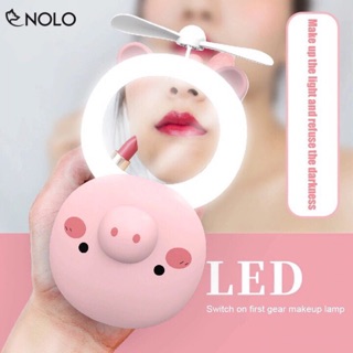 Quạt Mini Cầm Tay Pin Sạc Gấu Heo 3in1 Quạt Gương Đèn