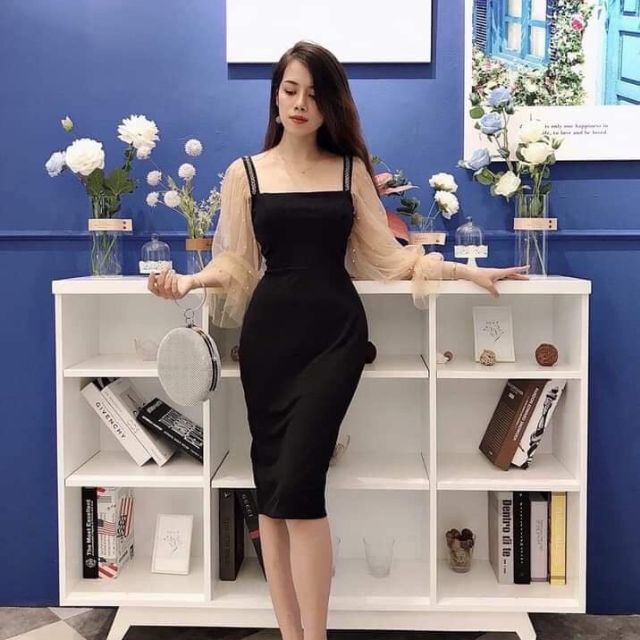 Đầm body phối tay lưới