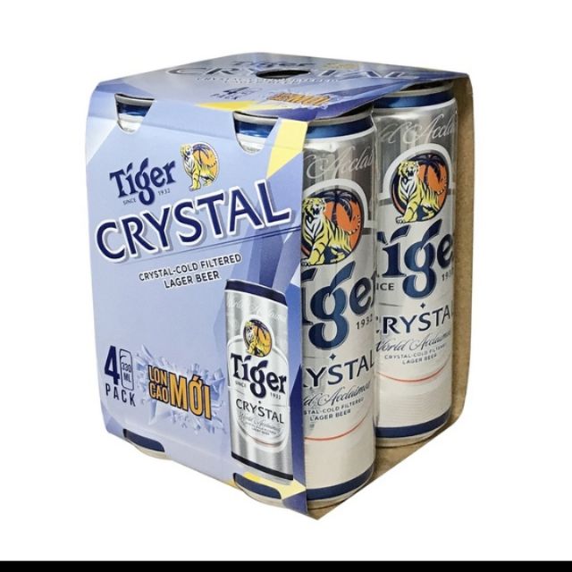 Lốc 4 lon Bia Tiger Bạc Crystal 330ml