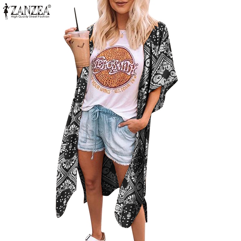 Zanzea Áo Khoác Cardigan Tay Lửng In Họa Tiết Hoa Thời Trang Dành Cho Nữ