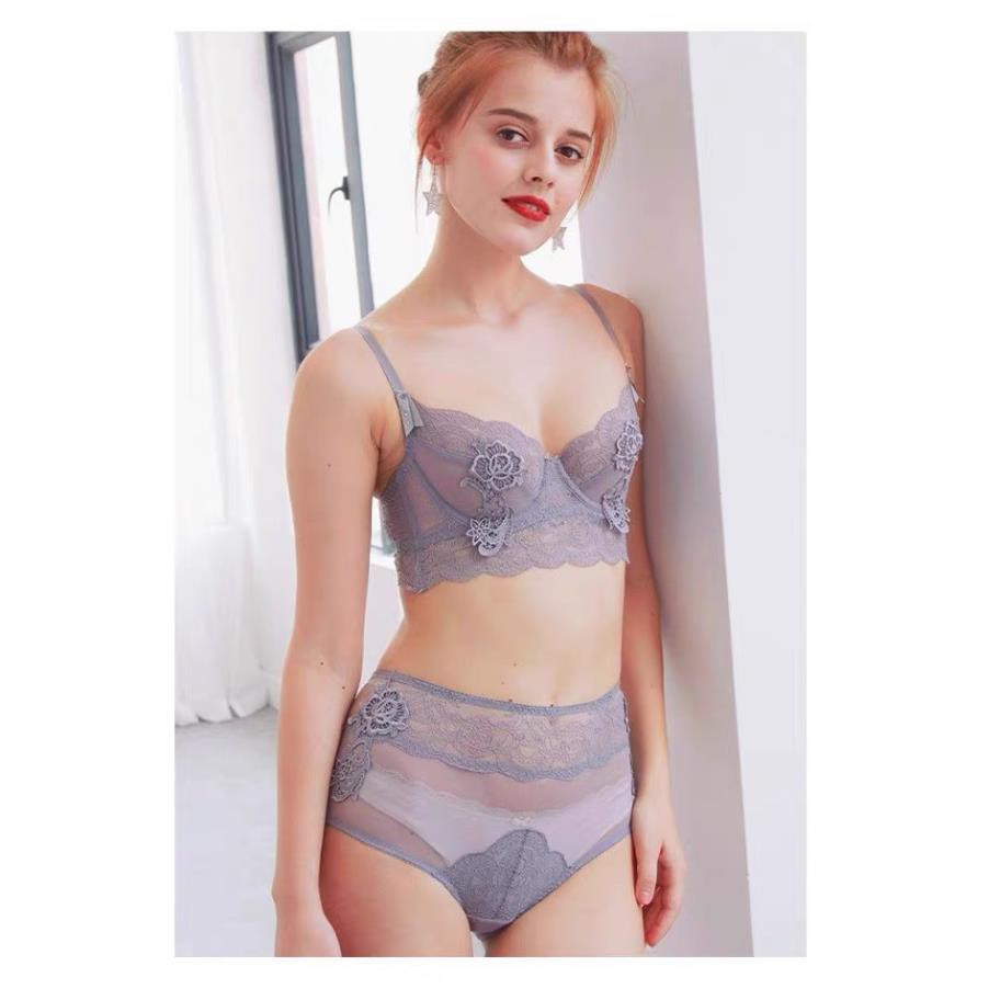 Bộ đồ lót B013 Charm ren hoa hồng không mút có gọng BL